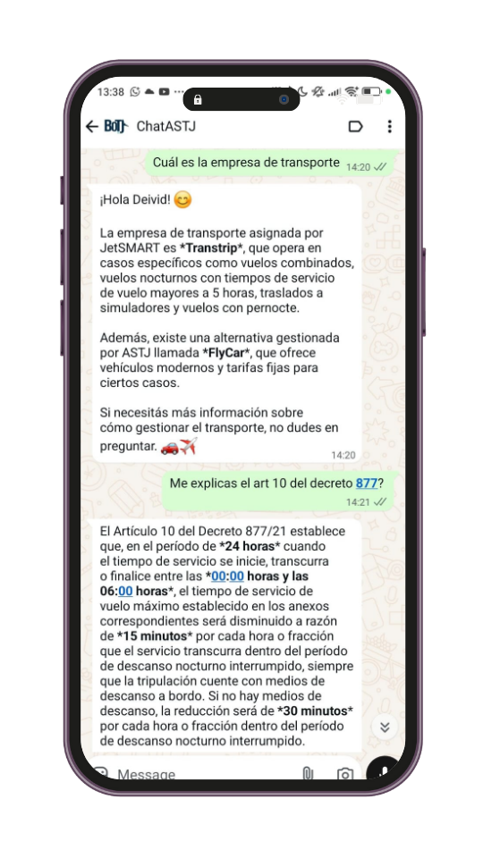 Chat ASTJ WhatsApp mockup